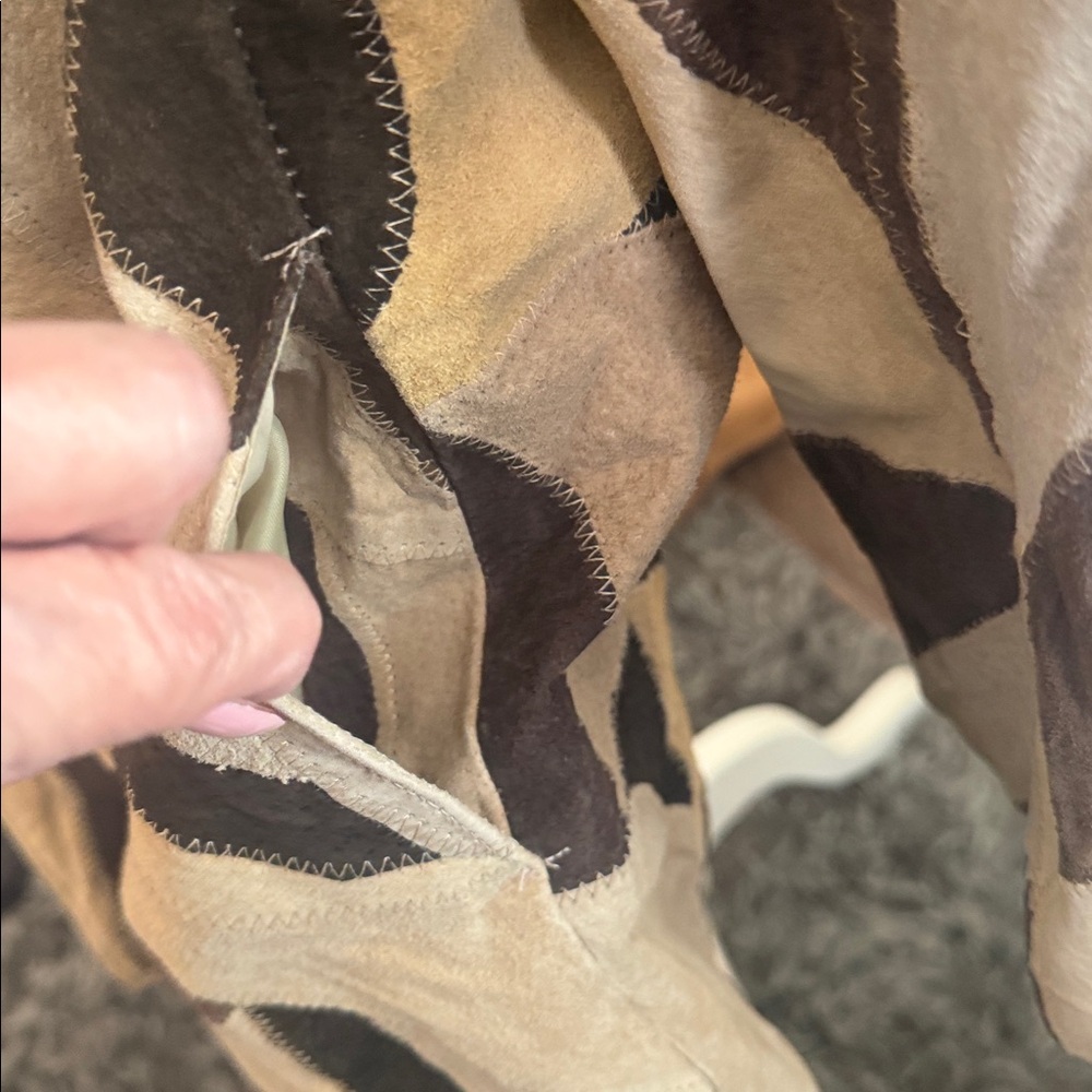 Geometric Patchwork Genuine Leather Open Jacket. … - image 4